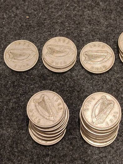 LOT of 65 Irish Sixpences 1952 to 1968 Wolfhound incl 1952 1958 1953 Bulk
