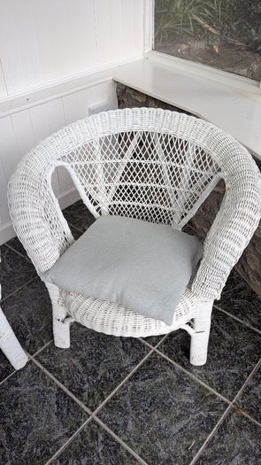 White wicker conservatory set - sofa, two chairs and table