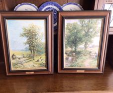 2 Large Wooden Framed Varnished Countryside prints