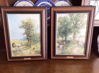 2 Large Wooden Framed Varnished Countryside prints