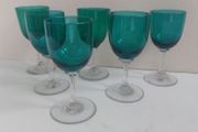 Amazing Set of Six Antique Hand-Blown Bristol Green Sherry Glasses, Stunning Teal Green Bowls with Clear Stems, circa 1890, Capacity 80mls
