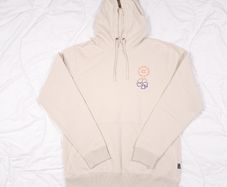 Billabong Beige Cream Graphic Chest Print Drawstring Pullover Hoodie Sweatshirt Mens Size M