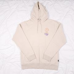 Billabong Beige Cream Graphic Chest Print Drawstring Pullover Hoodie Sweatshirt Mens Size M