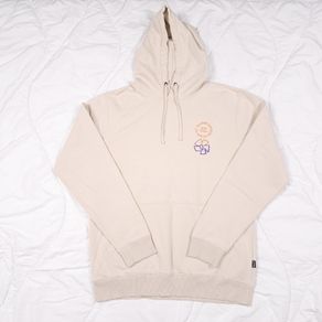 Billabong Beige Cream Graphic Chest Print Drawstring Pullover Hoodie Sweatshirt Mens Size M