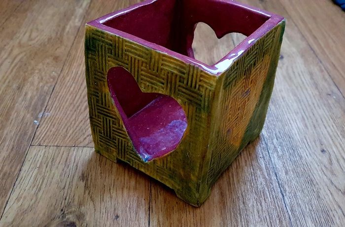 Handmade Ceramic Candle Holder - Heart Glow Design