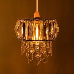 Ceiling Chandelier Drum Shade with Prismatic Acrylic Crystal Strips and Droplets