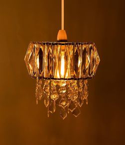 Ceiling Chandelier Drum Shade with Prismatic Acrylic Crystal Strips and Droplets