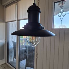 Black Industrial Fisherman Pendant Light + Warm LED Bulb
