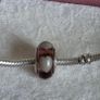 Pandora violet/purple murano glass charm with grey/Wlwhite hearts very good condition Image 2