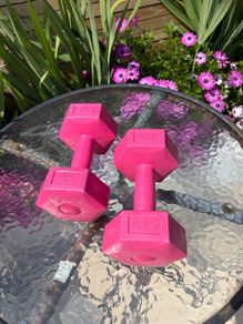 x2 5LB (2.3kg) pink, hexagonal hand dumbbells