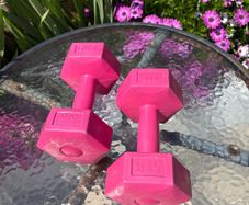 x2 5LB (2.3kg) pink, hexagonal hand dumbbells