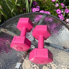x2 5LB (2.3kg) pink, hexagonal hand dumbbells
