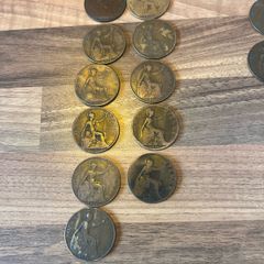 24 Antique English Pennies 1896-1967