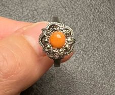 Vintage art deco Silver and angel skin coral ring