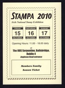 2010 Ireland Stampa Season Ticket 15th-17th October 2010 at RDS Serpentine, Ballsbridge, Dublin 4 Member Family Ticket