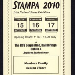 2010 Ireland Stampa Season Ticket 15th-17th October 2010 at RDS Serpentine, Ballsbridge, Dublin 4 Member Family Ticket