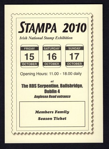 2010 Ireland Stampa Season Ticket 15th-17th October 2010 at RDS Serpentine, Ballsbridge, Dublin 4 Member Family Ticket