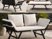 Polyrattan Garden Bench with Reclining Function Cushion Adjustable Armrests Weatherproof Outdoor Garden Patio Balcony Sofa Couch Lounger