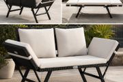 Polyrattan Garden Bench with Reclining Function Cushion Adjustable Armrests Weatherproof Outdoor Garden Patio Balcony Sofa Couch Lounger