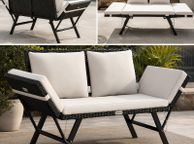 main image for ad Polyrattan Garden Bench with Reclining Function Cushion Adjustable Armrests Weatherproof Outdoor Garden Patio Balcony Sofa Couch Lounger