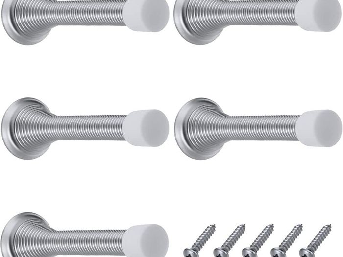 5 Pack 85 mm Spring Door Stop Metal Door Stoppers with Screws and Base Plate (FREE POSTAGE)