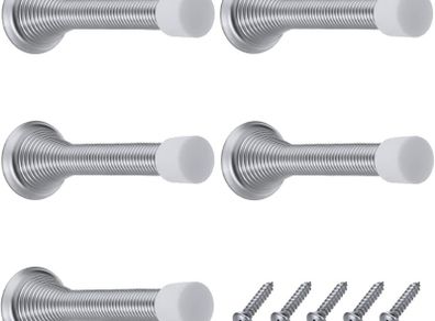 5 Pack 85 mm Spring Door Stop Metal Door Stoppers with Screws and Base Plate (FREE POSTAGE)