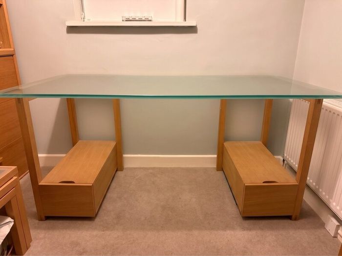 Habitat Solid Oak Pedestal + Glass Desk