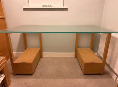Habitat Solid Oak Pedestal + Glass Desk