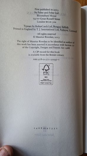 The Water Stealer. By Maurice Riordan. Hardback With Dustjacket In Very Good Condition.