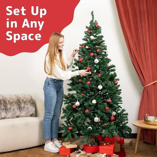 Christmas Decorations - 6ft/72inch Artificial Canadian Fir Full Bodied Pop-up Christmas Tree w/1200 Tips, Perfect Christmas Trees with Metal Stand for Home & Office, Compact and Easy to Store
