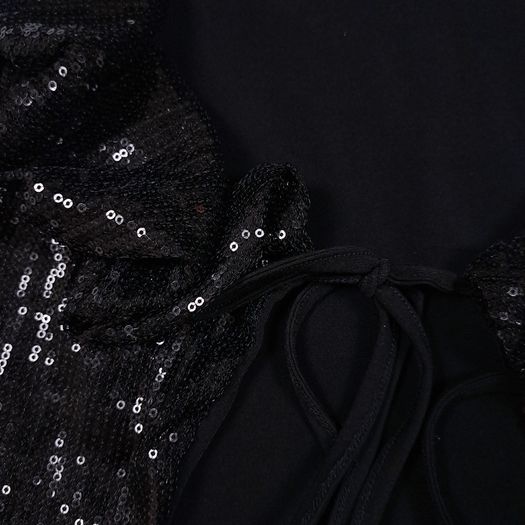 Miss Frida Black Y2K Goth Sequined Sparkly Lace Sleeve Cropped Bolero Shrug Cardigan Size S