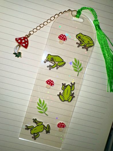 Handmade Frog and Mushroom Bookmark