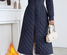 Brand New Women'S Elegant Quilted Long Coat