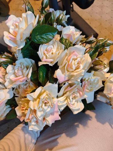 cream and pink gorgeous roses on stems silk flowers wedding