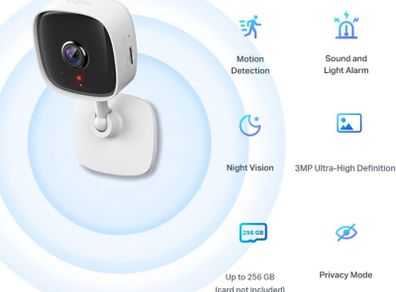 2K Indoor Security Camera, Baby Monitor, Dog Camera/Motion Detection, 2-Way Audio,3MP, Night Vision, Cloud &SD Card Storage, Works with Alexa & Google Home