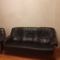 3 piece black leather sofa
