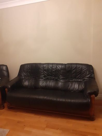3 piece black leather sofa