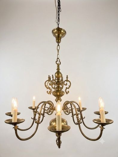 Exquisite Quality Antique Eight-Branch Flemish Brass Chandelier