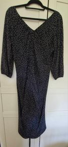 Spot pattern midi dress with tie detail