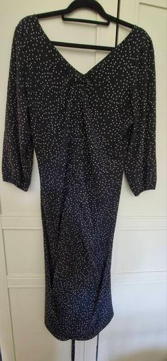 Spot pattern midi dress with tie detail