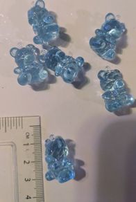 6 Blue resin teddy bear charms - craft supplies
