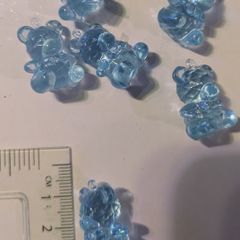 6 Blue resin teddy bear charms - craft supplies