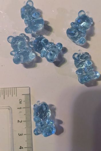 6 Blue resin teddy bear charms - craft supplies