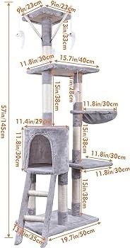 143cm Cat Scratch Posts Multi-Level Stable Cat Climbing Tower Cat Activity Trees with Ladder, Indoor Pet Activity Furniture Play House for Kitty Kitten