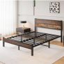 King Size Bed Frame with Wooden Headboard 11 Under-Bed Storage for Master Bedroom, Couples, Heavy Duty Metal Frame 800 lbs, Noise-Free, No Box Spring Needed, Easy Assembly , Black Brown Oak Image 5