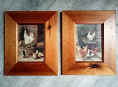 A Pair of Oleography Farmyard Pictures