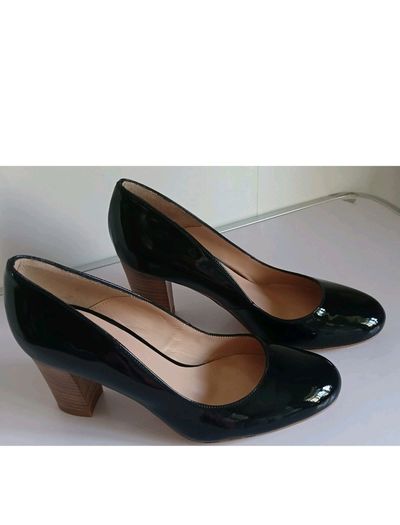 Xaira Black Patent Leather Court Shoes Block Heels EU35 UK2 BNIB RRP 100  CAN POST