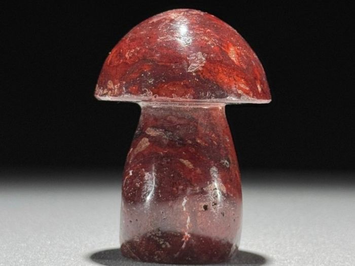 3 Hand-Carved Red Jasper Mushroom Sculptures - Natural Stone