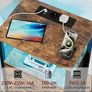 Bedside Table Set of 2 with Charging Station, Small Side Table with LED Light, Nightstand with 2 Fabric Drawers and Open Storage Shelf, Bedside Cabinets for Living Room, Brown Image 6