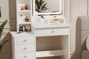 Dressing Table with LED Mirror and Adjustable Lights, 90cm White Vanity Desk